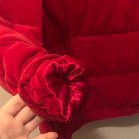 Red DKNY sport puffer jacket ~ velvet & satin - Picture 4 of 6